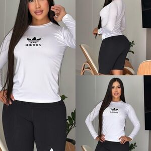 Adidas Women's Black and White Long Sleeve Tee